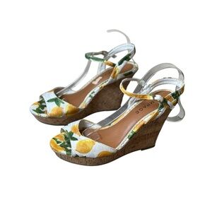 Rampage Y2K Crissy Lemon Wedge Platform Sandals 8.5M Yellow White Casual Party
